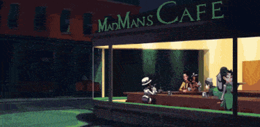a cartoon of a woman sitting at a bar with a glass in her hand