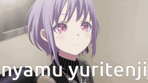 a picture of a girl with purple hair and the words " nyamu yuritenji "