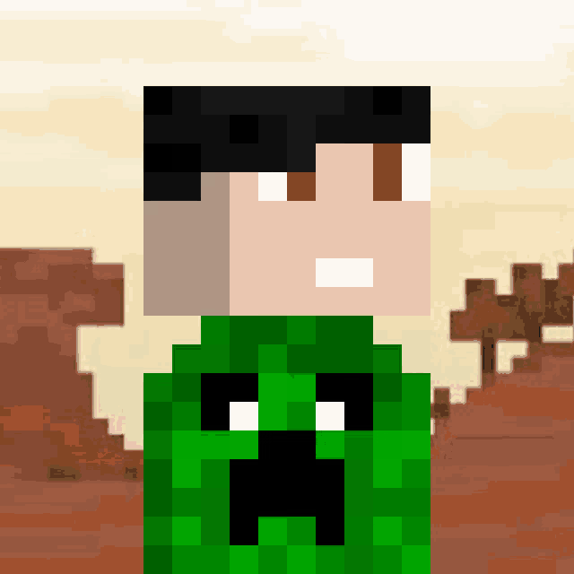 a minecraft character with a creeper face on his chest