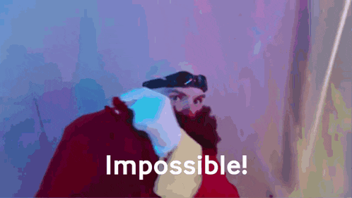 a man with a beard and goggles is holding a sword and the word impossible is above him