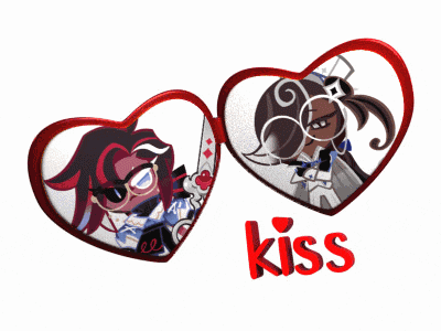 a couple of hearts with the word kiss on the bottom right
