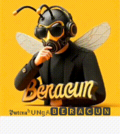 a man in a bee costume is wearing a gas mask and headphones