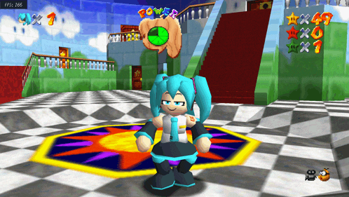 a screenshot of a video game with hatsune miku in the foreground