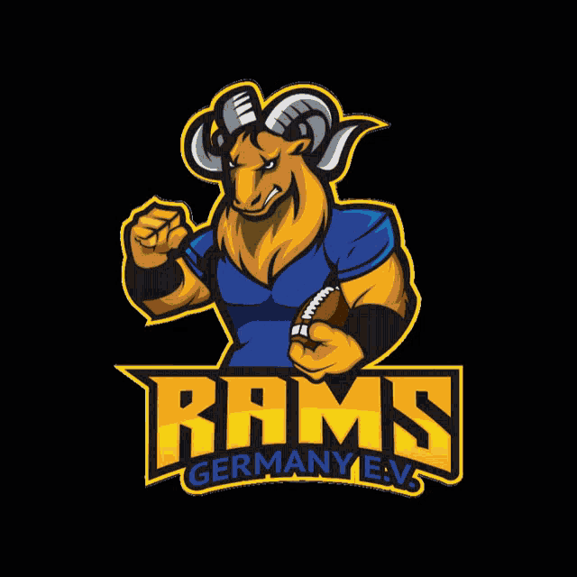 a ram mascot holding a football with the word zmaa on the bottom