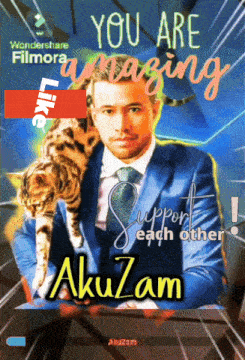 a man in a suit and tie holding a cat with the words you are amazing