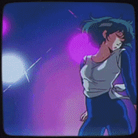 a cartoon of a woman dancing in front of a purple background