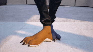 a close up of a person 's feet with paws on them