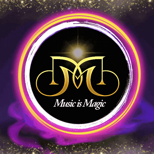 a logo that says music is magic with a purple background