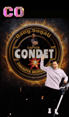 a man and a woman are dancing in front of a logo for condet