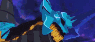 a cartoon character is flying through the air with a purple background and a light on his chest .