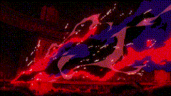 a computer generated image of a red , white , and purple explosion .