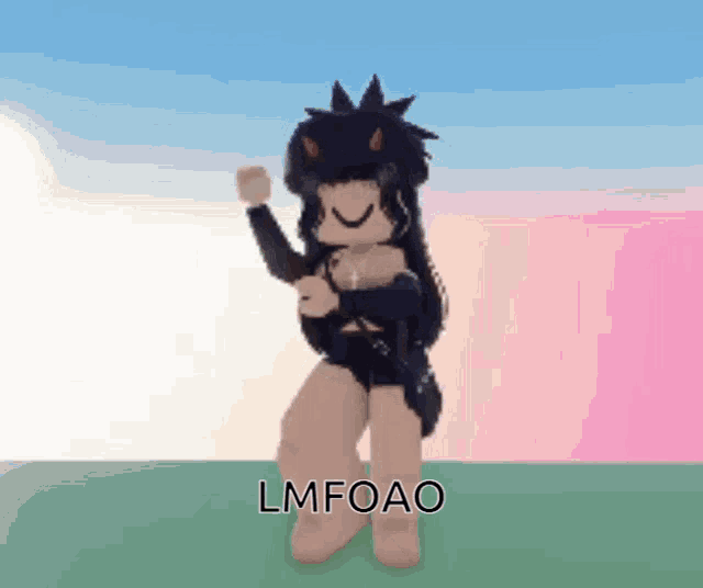 a girl in a black outfit is dancing with the words lmfoao below her