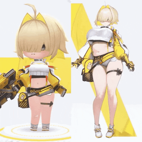 a cartoon character with a yellow jacket and shorts has the letter c on her chest