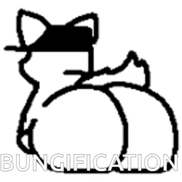 a black and white drawing of a cat 's butt with the word bungification underneath it .