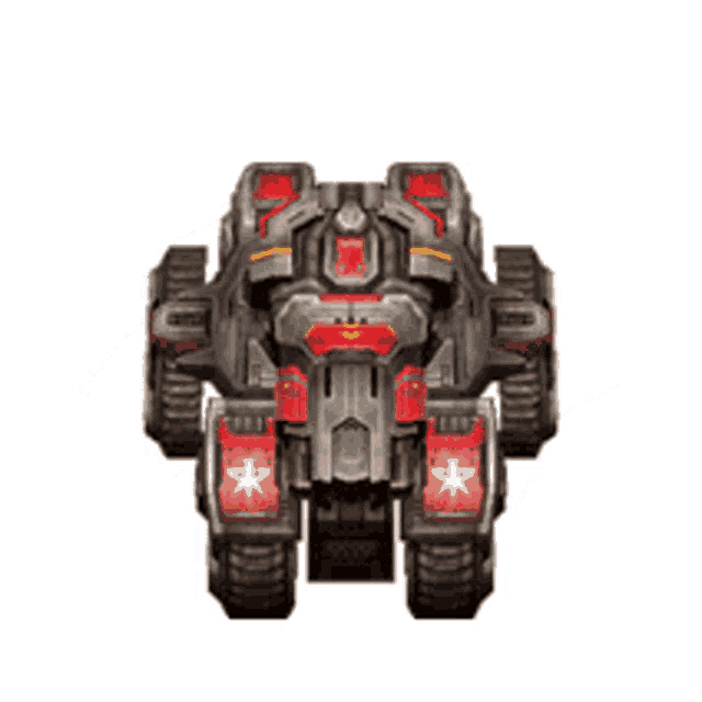 a 3d model of a futuristic vehicle with a red star on the side .