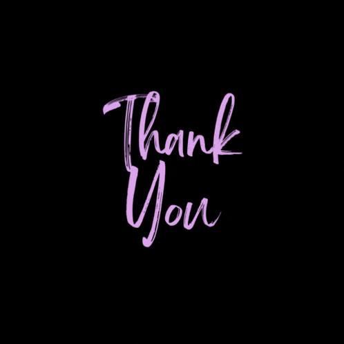 the word thank you is written in purple and pink