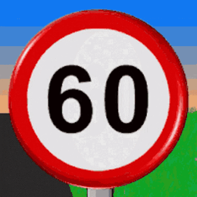 a red and white speed limit sign with the number 60