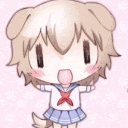 a chibi girl with a dog 's ears and tail is wearing a sailor uniform .