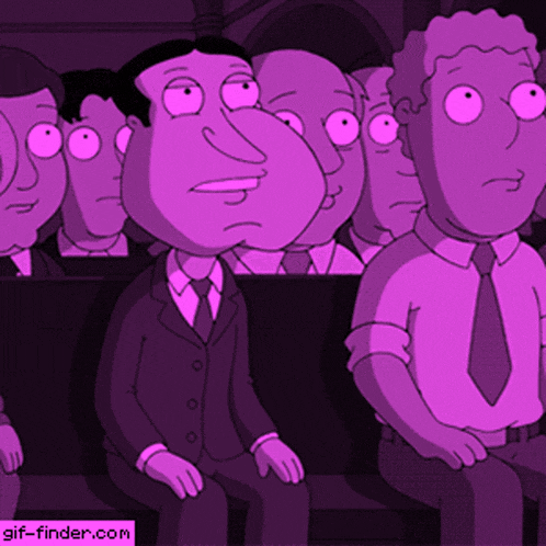 a group of cartoon characters sitting in a dark room with a gif-finder.com watermark