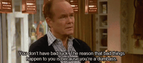 a man in a plaid shirt says " you don 't have bad luck .