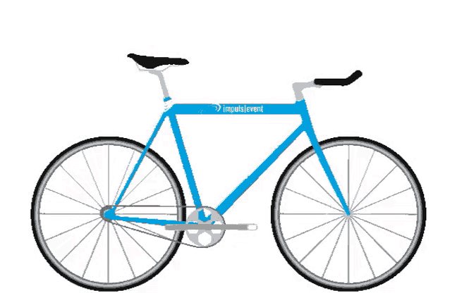 a drawing of a blue bicycle with the word impuls event on it