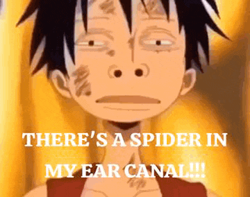 a cartoon character with a spider in his ear canal