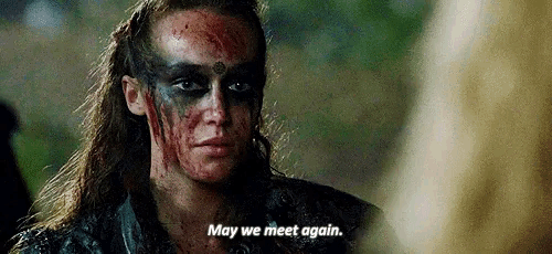 a woman with blood on her face is talking to another woman and saying `` may we meet again . ''