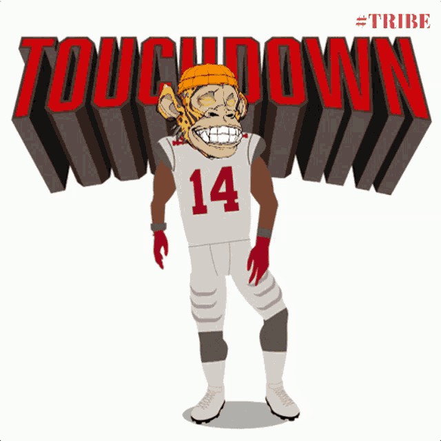 a cartoon drawing of a football player with the number 14