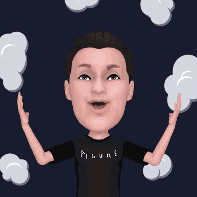 a cartoon of a man wearing a black figure shirt