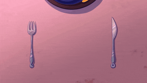 a cartoon illustration of a plate of food with a fork and knife