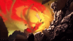 a person is standing in front of a large explosion in the sky .