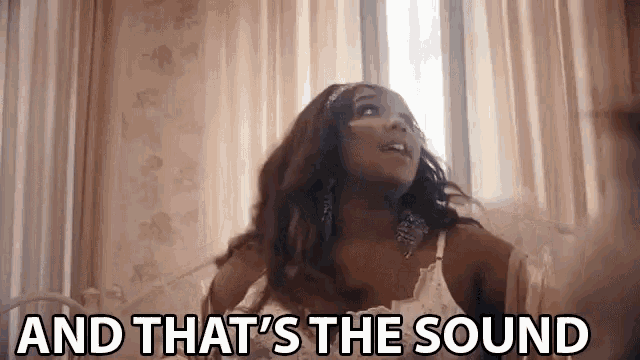 a woman in lingerie is sitting on a bed with the words `` and that 's the sound '' written next to her .