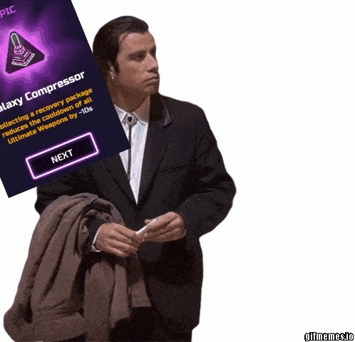 a man in a suit next to a galaxy compressor advertisement