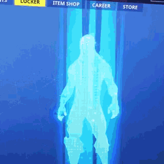 a silhouette of a man is displayed on a screen with the words locker item shop career and store visible