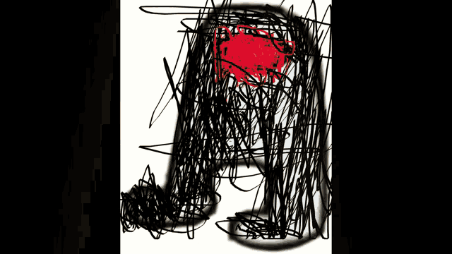 a drawing of a person 's face with a red spot in the middle