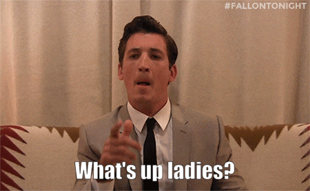 a man in a suit and tie says " what 's up ladies ? "