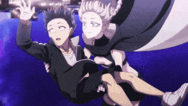 a man and a woman are flying in the air