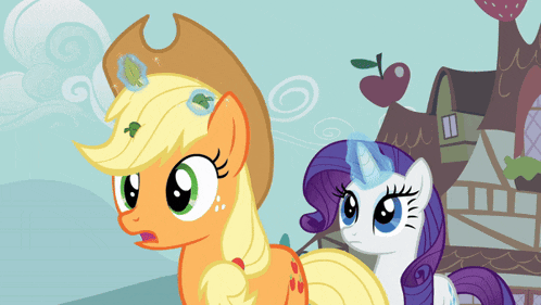 a cartoon of applejack and rarity from my little pony standing next to each other