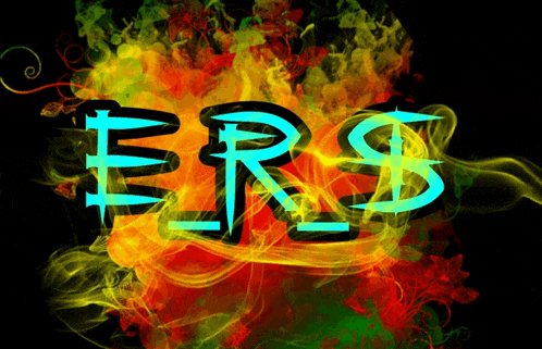 the word ers is surrounded by smoke and flames