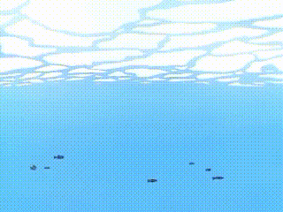 a cartoon of a man standing in the water looking down