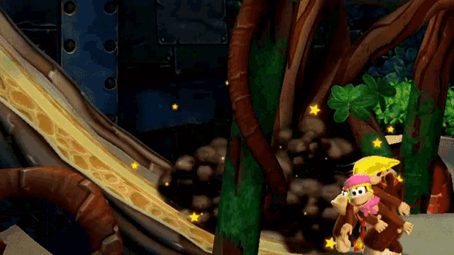 a video game scene with two monkeys standing next to each other