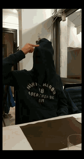 a person wearing a north harbor abercrombie hoodie