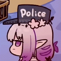a cartoon girl wearing a hat that says police