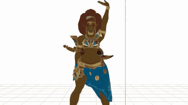 a drawing of a woman in a blue skirt and top