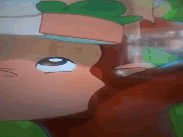 a close up of a cartoon character 's face looking at something