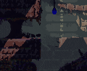 a pixel art drawing of a ghost hanging from a tree