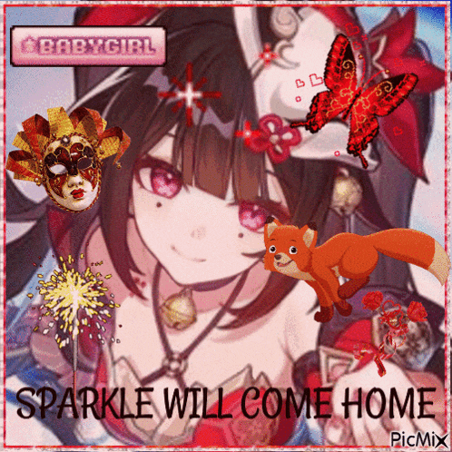 a picture of a girl with the words sparkle will come home on the bottom