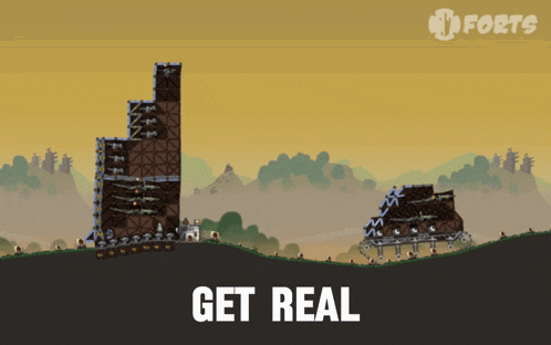 an advertisement for fort 's shows a cartoon scene and says get real