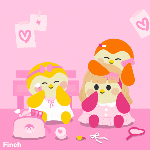 a pink background with two penguins and the words girls day on it