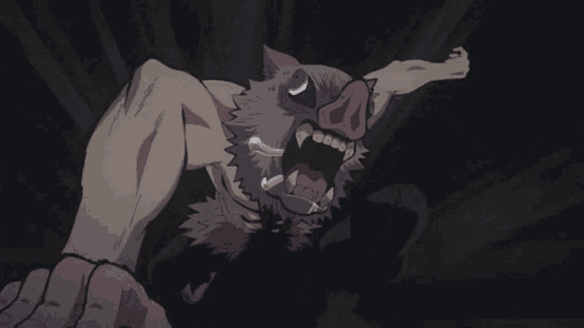 a cartoon character with a pig 's nose and teeth is screaming